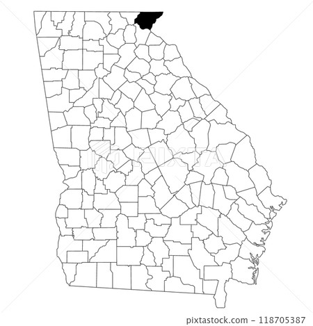 Map of rabun County in Georgia state on white background. single County map highlighted by black colour on Georgia map. UNITED STATES, US 118705387