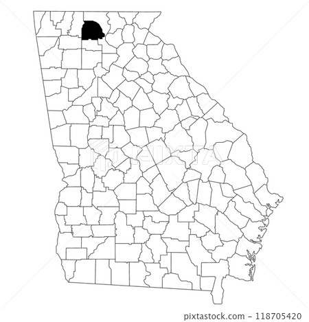 Map of gilmer County in Georgia state on white background. single County map highlighted by black colour on Georgia map. UNITED STATES, US 118705420