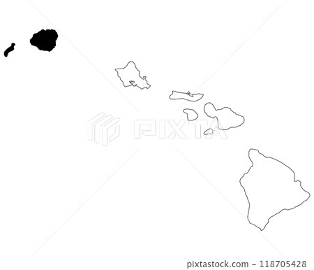 Map of Kauai County in Hawaii state on white background. single County map highlighted by black color on Hawaii map. UNITED STATES, US 118705428