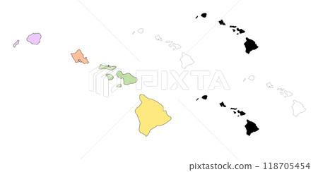 Hawaii administrative map, Hawaii outline and counties state map set - illustration version 118705454