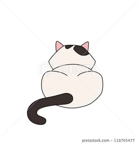 Doodle white cat with black tail lying back view. Simple vector illustration isolated. 118705477