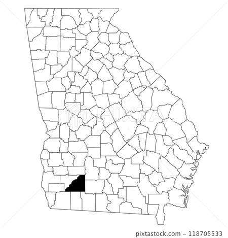 Map of Mitchell County in Georgia state on white background. single County map highlighted by black colour on Georgia map. UNITED STATES, US Map of Mitchell County in Georgia state on white background. single County map highlighted by black colour on Georgia map. UNITED STATES, US 118705533