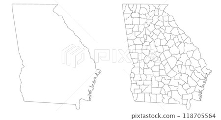 Georgia administrative map, Georgia outline and counties state map set - illustration version 118705564