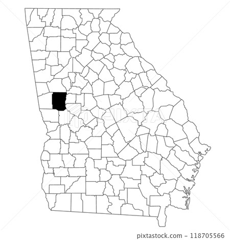 Map of meriwether County in Georgia state on white background. single County map highlighted by black colour on Georgia map. UNITED STATES, US 118705566