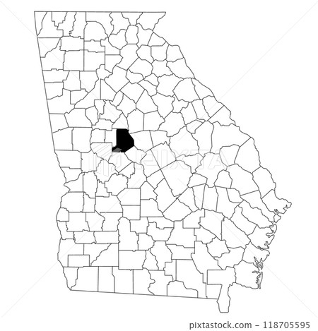 Map of Monroe County in Georgia state on white background. single County map highlighted by black colour on Georgia map. UNITED STATES, US Map of Monroe County in Georgia state on white background. single County map highlighted by black colour on Georgia map. UNITED STATES, US 118705595
