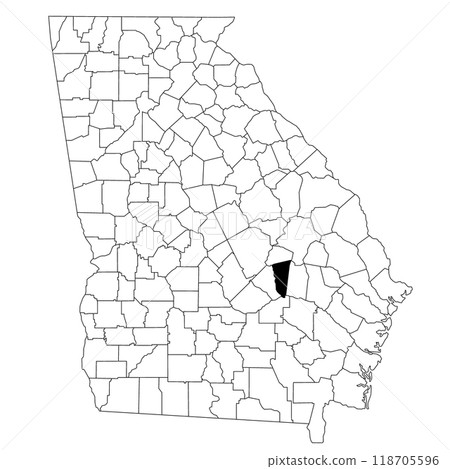 Map of montgomery County in Georgia state on white background. single County map highlighted by black colour on Georgia map. UNITED STATES, US Map of montgomery County in Georgia state on white background. single County map highlighted by black colour on Georgia map. UNITED STATES, US 118705596