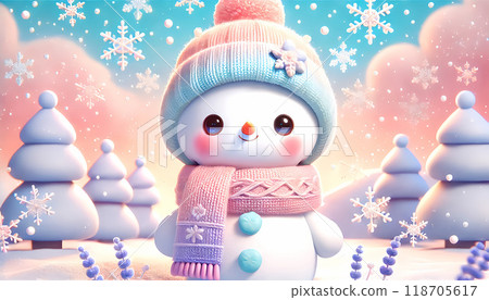 Winter scenery and cute snowman; Yumekawa style 118705617