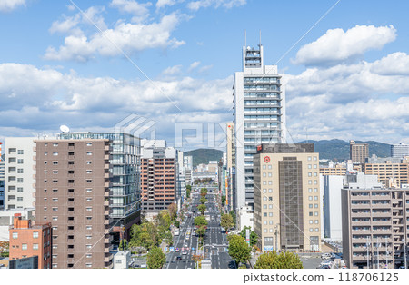 Okayama City, Okayama Prefecture: The cityscape of Okayama City on a sunny day (from Okayama City Hall towards JR Okayama Station) 118706125