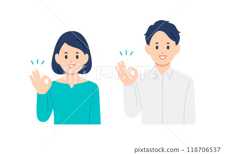 A set of young men and women posing with OK signs [People vector illustration material] 118706537