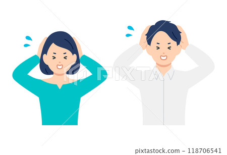 A set of young men and women holding their heads in a troubled pose [People vector illustration material] 118706541