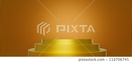 3d render illustration A gold and red striped background with a gold podium in the middle 3d render illustration A gold and red striped background with a gold podium in the middle 118706745
