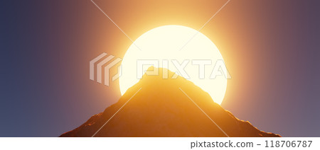 3d render illustration A mountain with a sun in the sky 3d render illustration A mountain with a sun in the sky 118706787