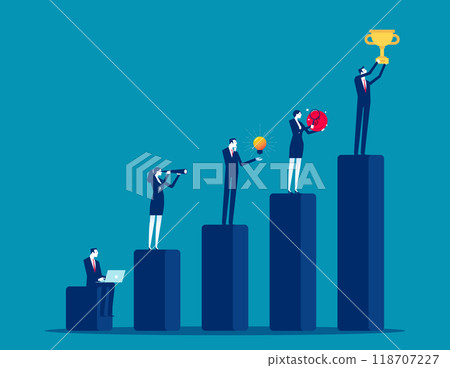 Assistance. business people team working on improve bar graph, Business development plan for improvement Assistance. business people team working on improve bar graph, Business development plan for improvement 118707227