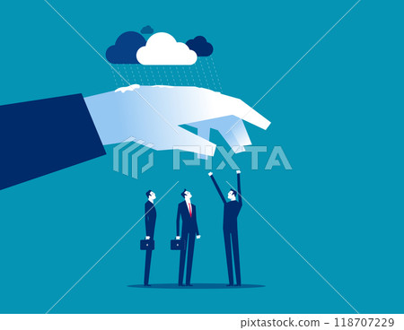 Assistance. Leader hand cover team member from rainstorm, Employee care benefit 118707229