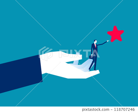 Assistance. Businessman to overcome obstacle reaching the star , career development support 118707246
