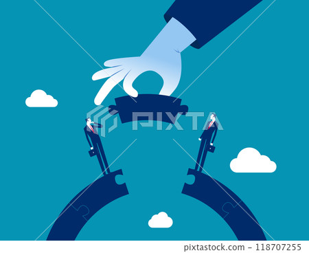 Business Assistance. Leader hand building connect jigsaw puzzle bridge , business connection Business Assistance. Leader hand building connect jigsaw puzzle bridge , business connection 118707255