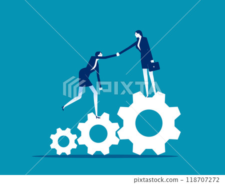 Business Assistance. Helping each other to go up to pile of cogs, Teamwork people trust assistance Business Assistance. Helping each other to go up to pile of cogs, Teamwork people trust assistance 118707272