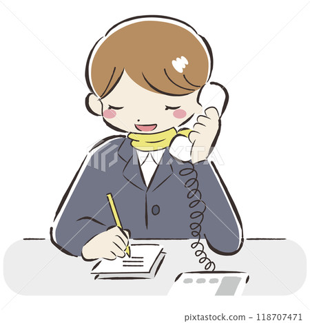 穿著西裝的女人接電話的手繪插畫 118707471