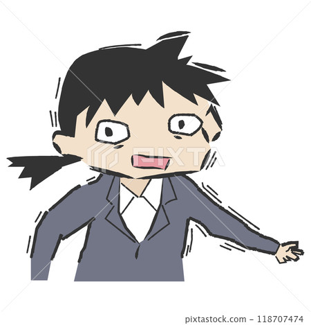 Illustration of a woman in a suit who is extremely nervous 118707474