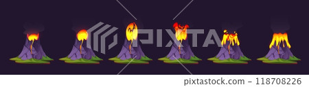 Volcano eruption animation set Volcano eruption animation set 118708226