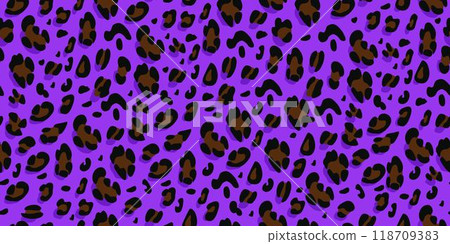 Leopard seamless pattern. Animalistic print for fabric, paper. Vector hand-drawn background 118709383