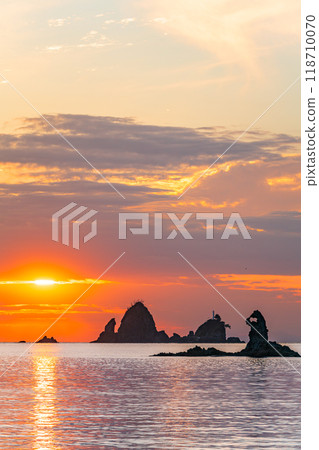[Shizuoka Prefecture] Otako Coast dyed in the sunset - Meganeccho, a strangely shaped rock 118710070