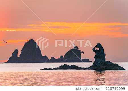 [Shizuoka Prefecture] Otako Coast dyed in the sunset - Meganeccho, a strangely shaped rock 118710099