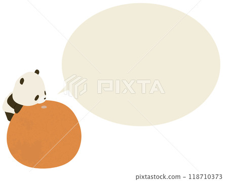 Panda riding on a mandarin orange. With speech bubble Panda riding on a mandarin orange. With speech bubble 118710373