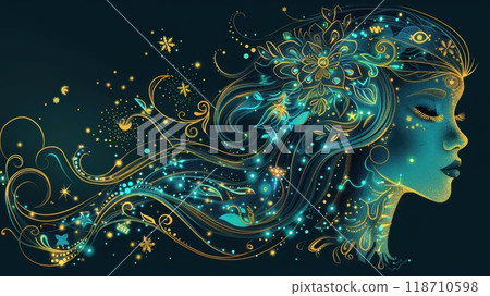 The zodiac sign is Aquarius on an abstract background. Astrology. Illustration. 118710598