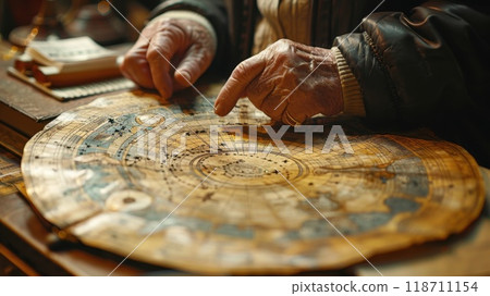 The astrologer calculates the natal chart and makes a prediction of fate. esotericism. Astrology The astrologer calculates the natal chart and makes a prediction of fate. esotericism. Astrology 118711154