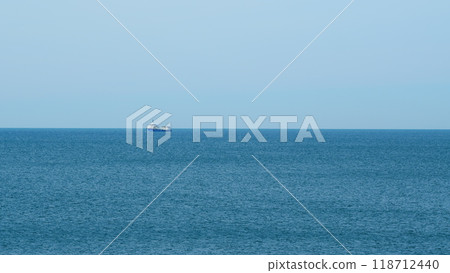 Fishing Boat Trawler Ship Sailing On Sea. Fishing Boat Sailed From The Coast. Real time. 118712440