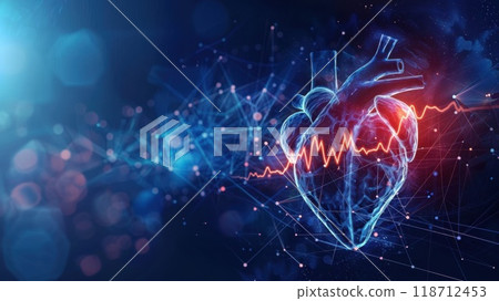 Anatomy of the human heart. Medical concept of health care. Low poly design. Geometric background. 3d illustration 118712453