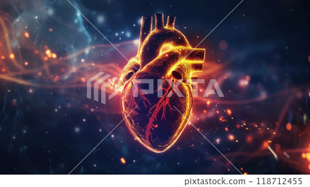 Anatomy of the human heart. Medical concept of health care. Low poly design. Geometric background. 3d illustration 118712455
