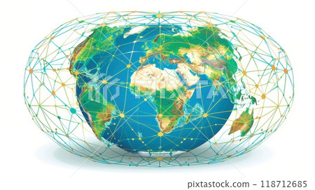 The concept of global connections. Interaction of regions of the globe. illustration 118712685