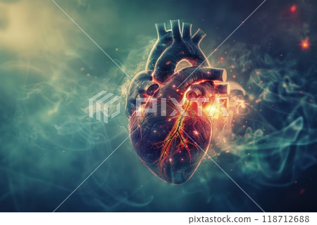 Anatomy of the human heart. Medical concept of health care. Low poly design. Geometric background. 3d illustration 118712688