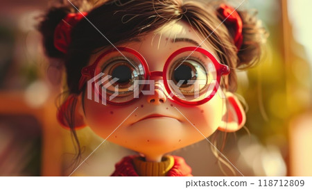 cartoon 3D illustration of a cute girl. Cartoon girl 118712809
