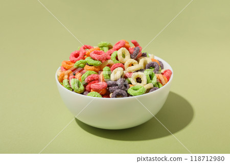 Colorful cornflakes, concept of tasty breakfast, morning food 118712980