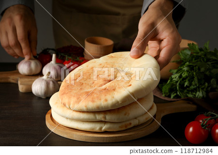 Concept of tasty food, Tasty Pita, cooking homemade food Concept of tasty food, Tasty Pita, cooking homemade food 118712984