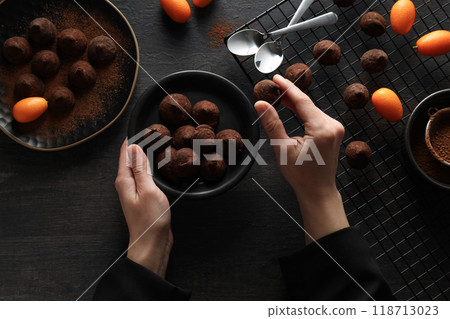 Chocolate truffles, concept of delicious sweet food 118713023