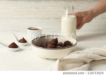 Chocolate truffles, concept of delicious sweet food Chocolate truffles, concept of delicious sweet food 118713029