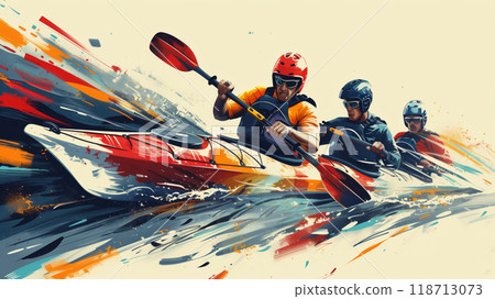 A Splash of Color: Kayakers Race Through a Dynamic Slalom Course A Splash of Color: Kayakers Race Through a Dynamic Slalom Course 118713073
