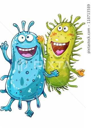 Cartoon cute Bacteria. Characters of small cartoon monsters. Illustration 118713589