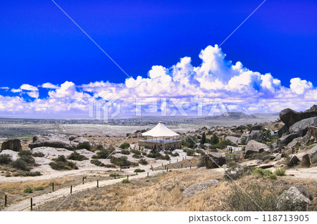 Ancient rock art landscape in Gobustan National Reserve 118713905
