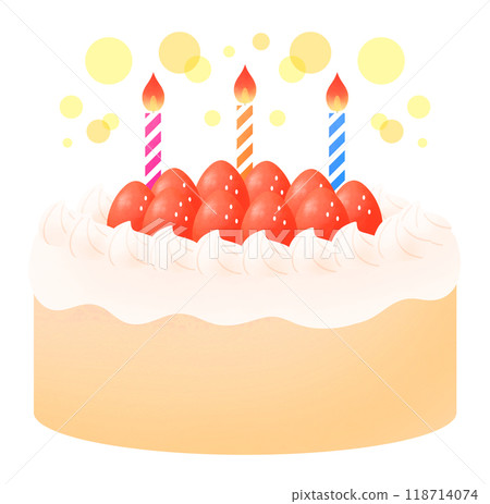 Illustration of a strawberry birthday cake with three candles 118714074