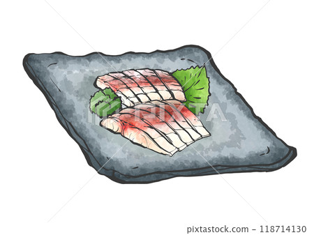 Hand-drawn brush-style illustration of horse mackerel sashimi 118714130