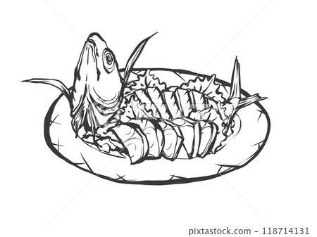 Hand-drawn illustration of horse mackerel in a brush style Hand-drawn illustration of horse mackerel in a brush style 118714131