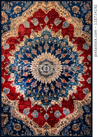 Persian rug with vibrant floral medallion and deep colors 118714192