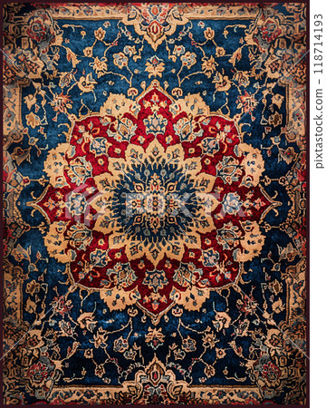 Persian carpet with rich floral medallion pattern 118714193