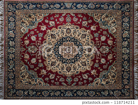 Persian carpet with intricate floral and geometric patterns 118714211