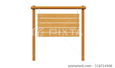 blank wooden road sign on the white background	 118714406